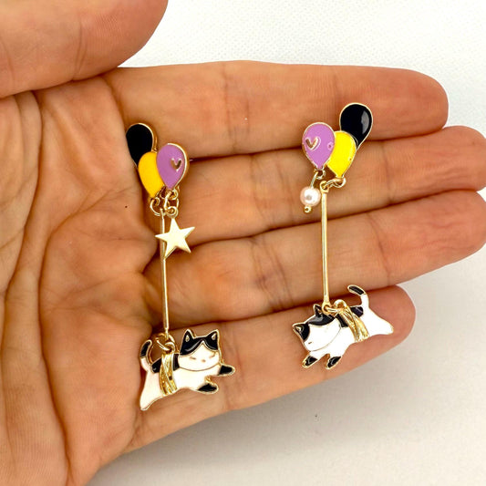 Cute Cat Earrings Black and White Cat Pendant Cat Lover Crazy Cat Lady Gift Cat Jewelry Cat Mom Earrings  Korean Style Cat Cartoon Cat Star