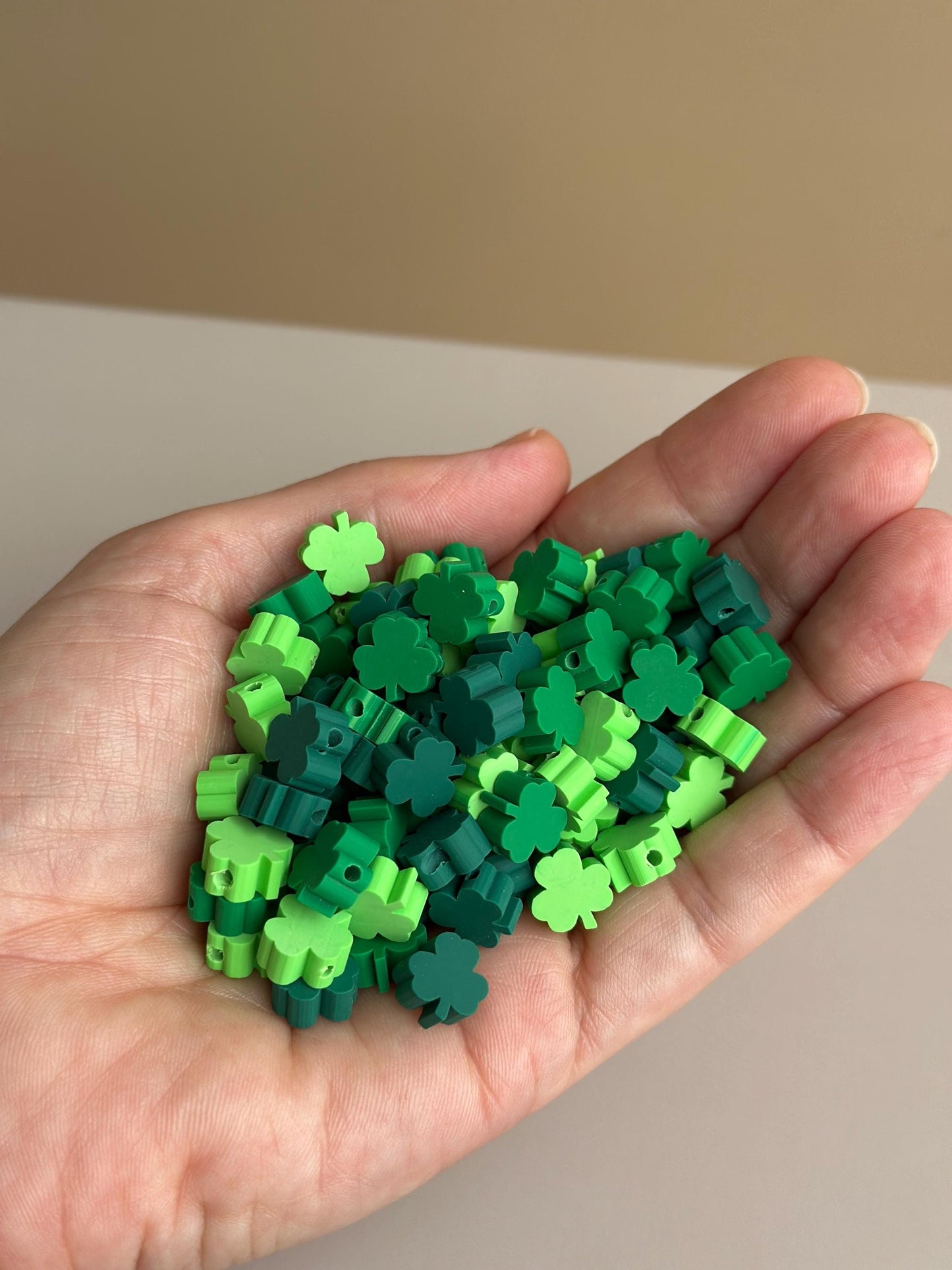 St. Patrick's Day Beads Green Clay Clover Beads